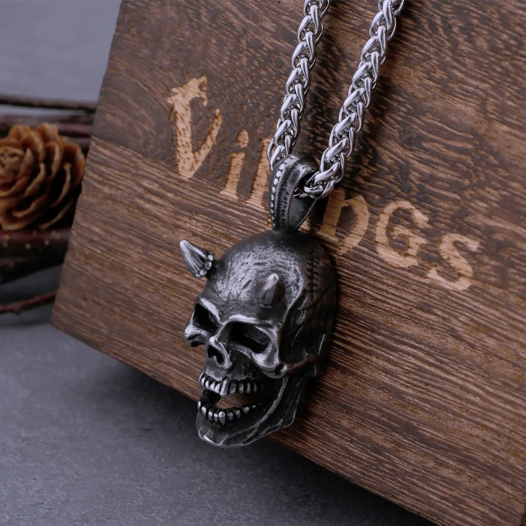 Devil Skull Box Chain Pendant Necklace — Stainless