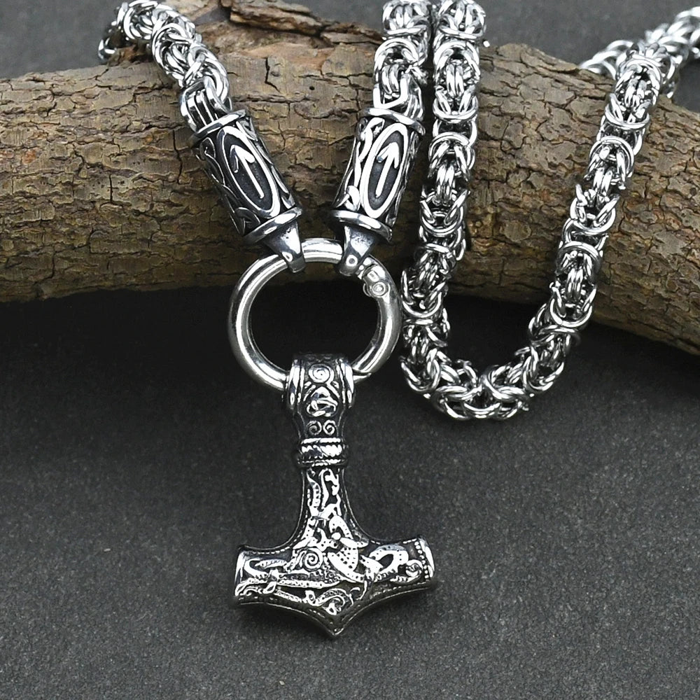Viking amulet Jewelry Nordic viking rune with thor hammer pendant necklace with stainless steel -king chain