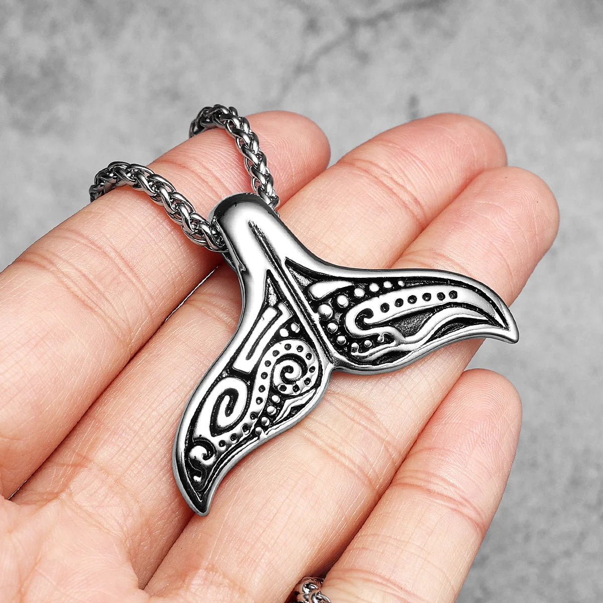 Retro Viking Whale Tail Men Necklace With Pendant Stainless Steel Jewelry For Male Women Punk Carving Accessories Gift Wholesale