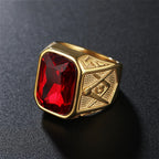 Square Stone Masonic Ring — Stainless Steel