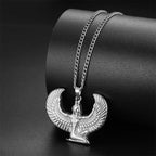 Egyptian Ankh Eagle Wings Feather Necklace — Stainless Steel