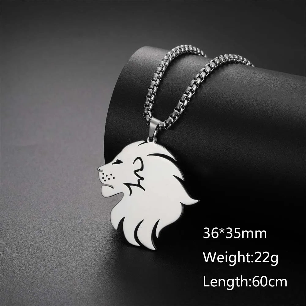 My Shape Lion King Crown Pendent Necklaces for Men Boys Stainless Steel Punk Animal Wolf Charms Choker Chains Hip Hop