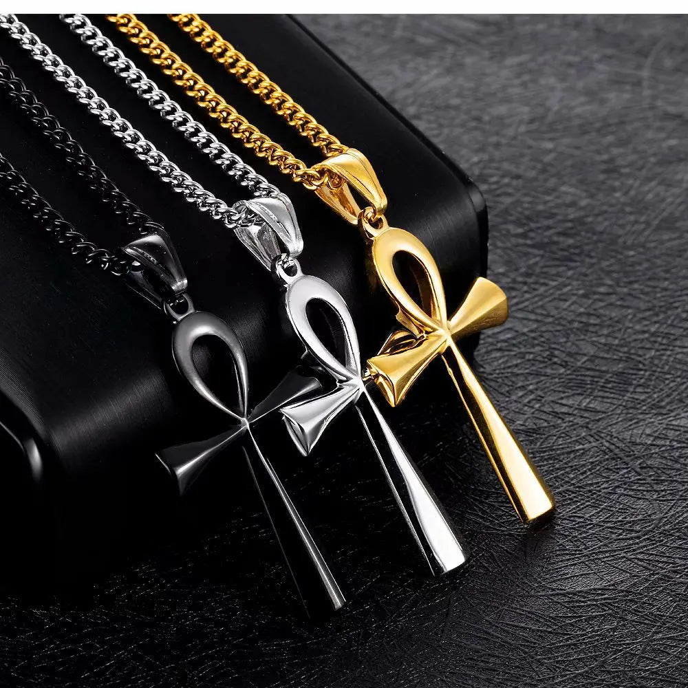 Gold Cross Ankh Pendant Necklace Stainless Steel
