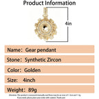 Gear Shaped Pendant Hip-hop Necklace Accessory Rapper Jewelry Street Party Music Festival Fine Jewelry Gifts for Men Boy Friends