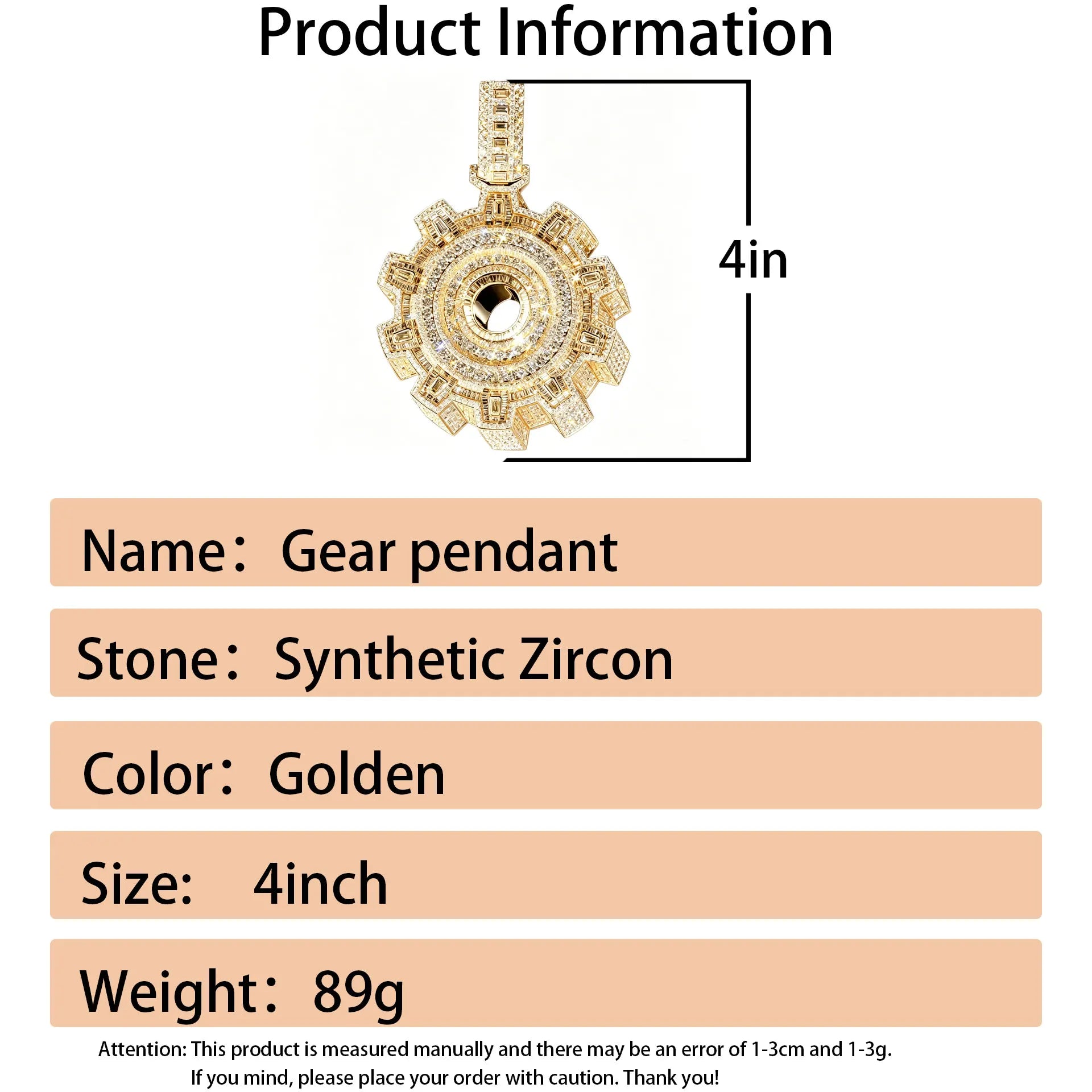 Gear Shaped Pendant Hip-hop Necklace Accessory Rapper Jewelry Street Party Music Festival Fine Jewelry Gifts for Men Boy Friends