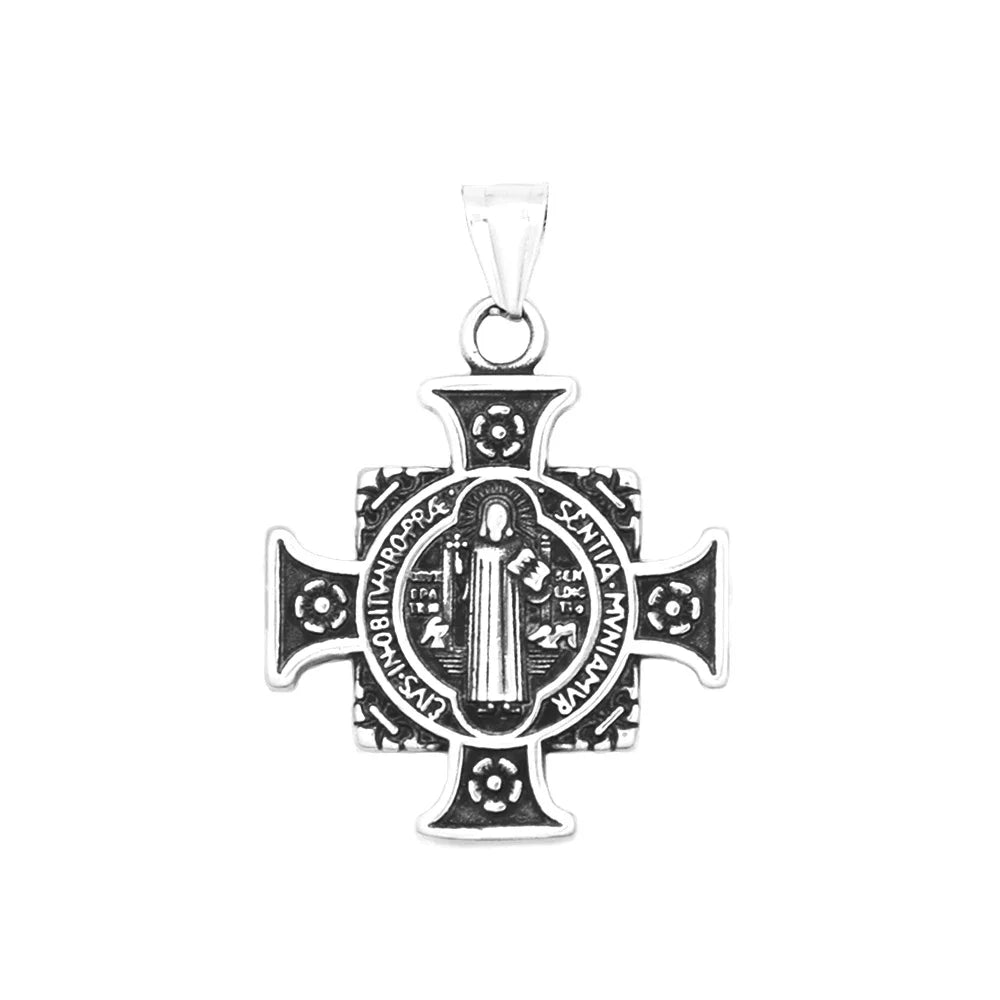 Vintage Stainless Steel Saint Benedict Exorcist Pendant Necklaces For Men Women Fashion Religious Amulet Jewelry