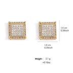 TrendMen Hiphop Rock Square Cubic Copper Zirconia Stud Earrings For Men Boy Gold Color Metal Crystal Earring Party Ear