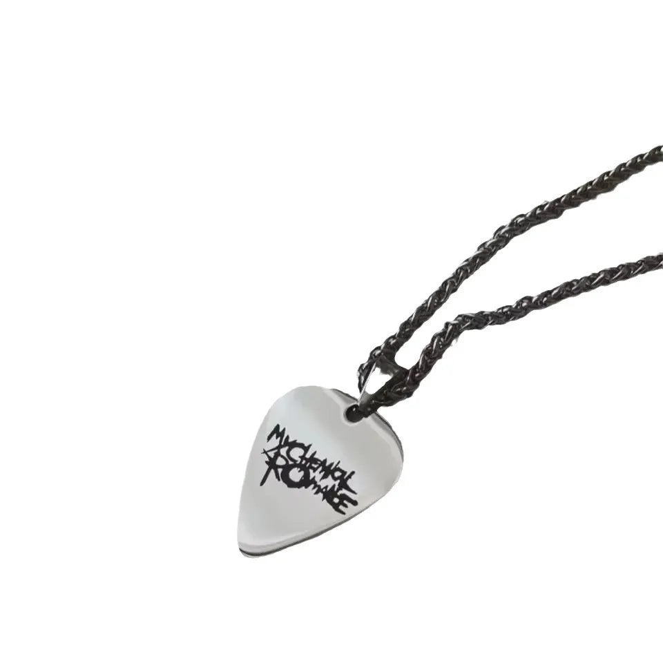 Stainless Steel My Chemical Romance Cosplay Necklace Rock Band Guitar Pick Pendant Choker Jewelry Accessories Men Women Gifts