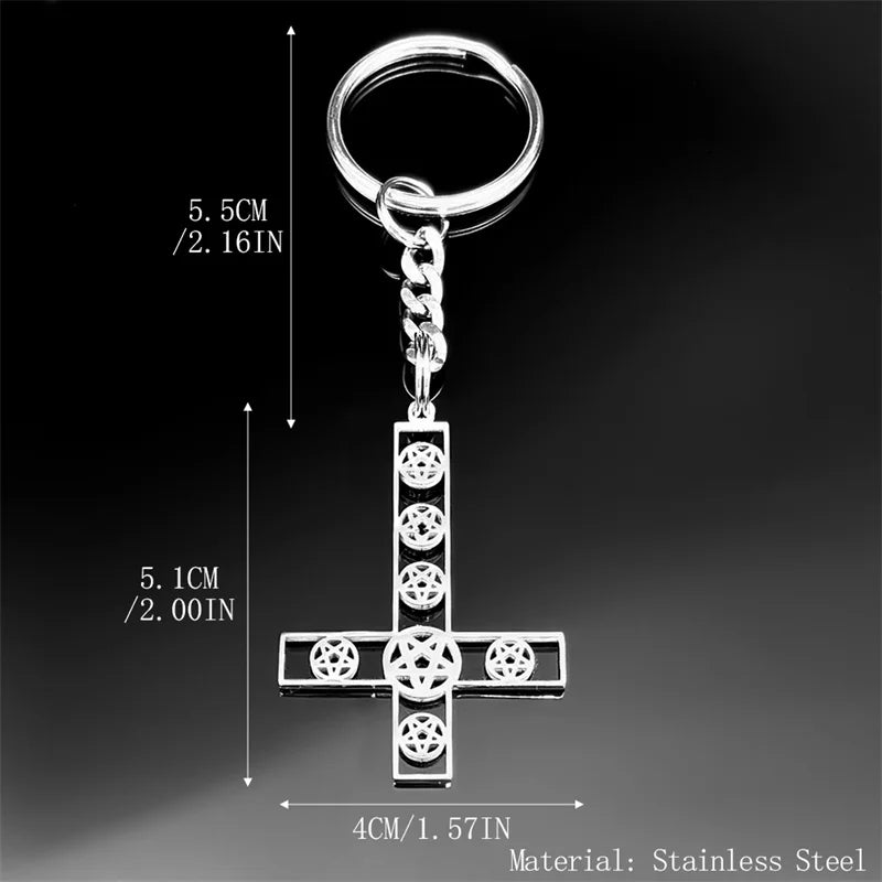 Inverted Cross Key Chain — Stainless Steel