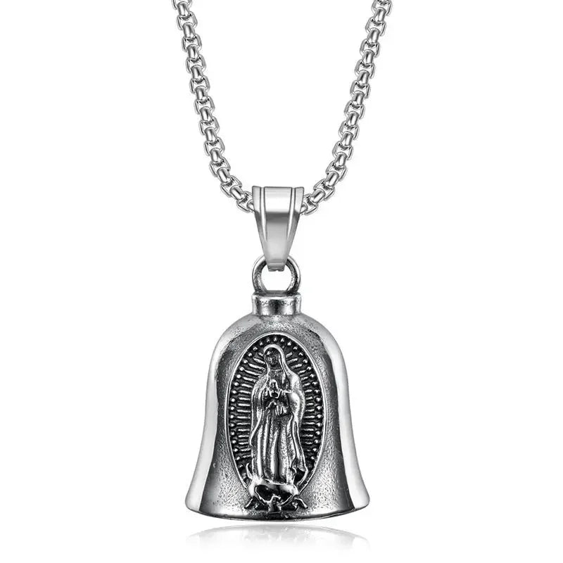 Pirate Skull Moto Bell Pendant Necklace — Gothic Motorcycle Rider