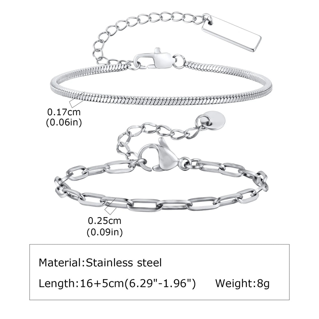 Figaro Rope Chain Bracelet Set Silver — Stainless Steel