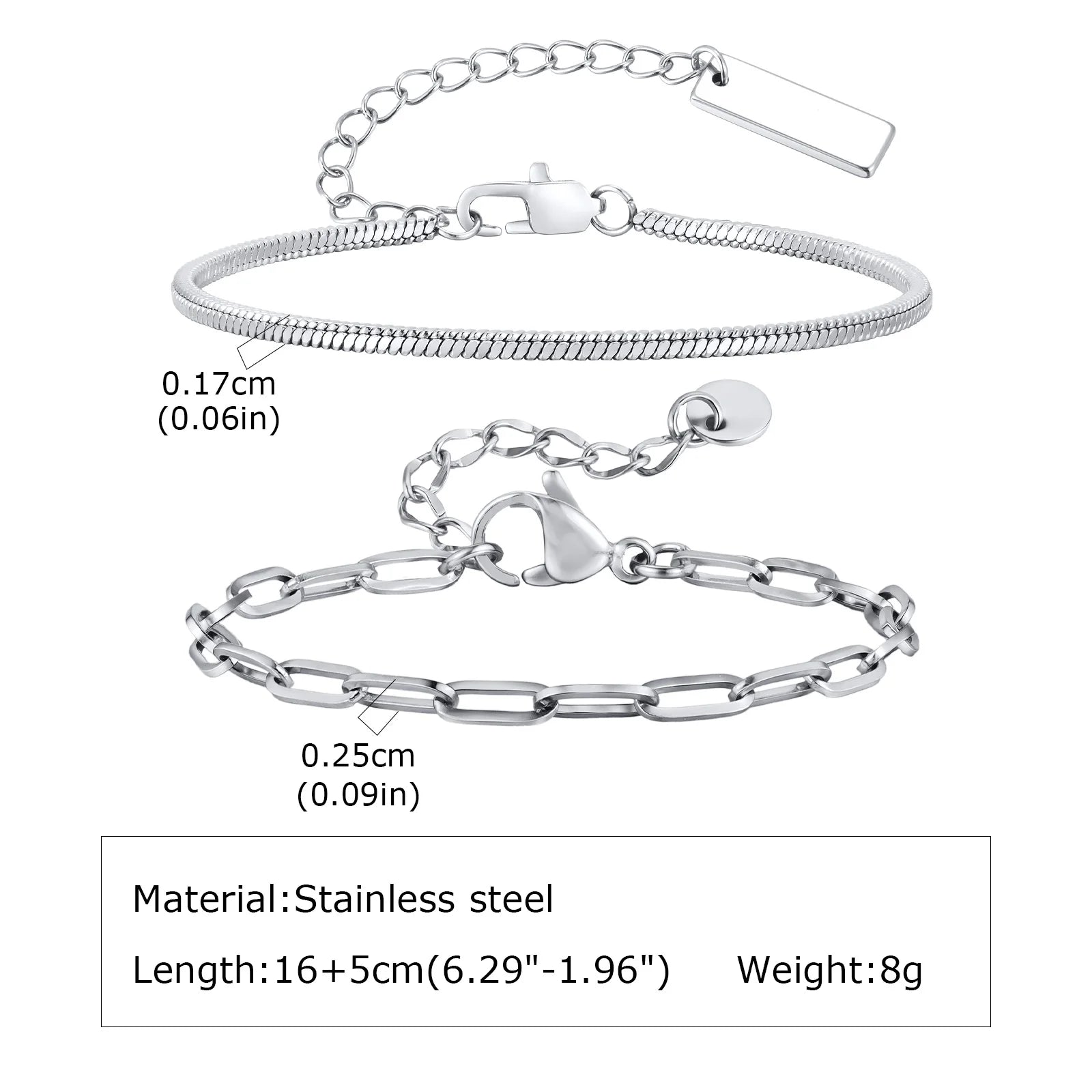 Figaro Rope Chain Bracelet Set Silver — Stainless Steel