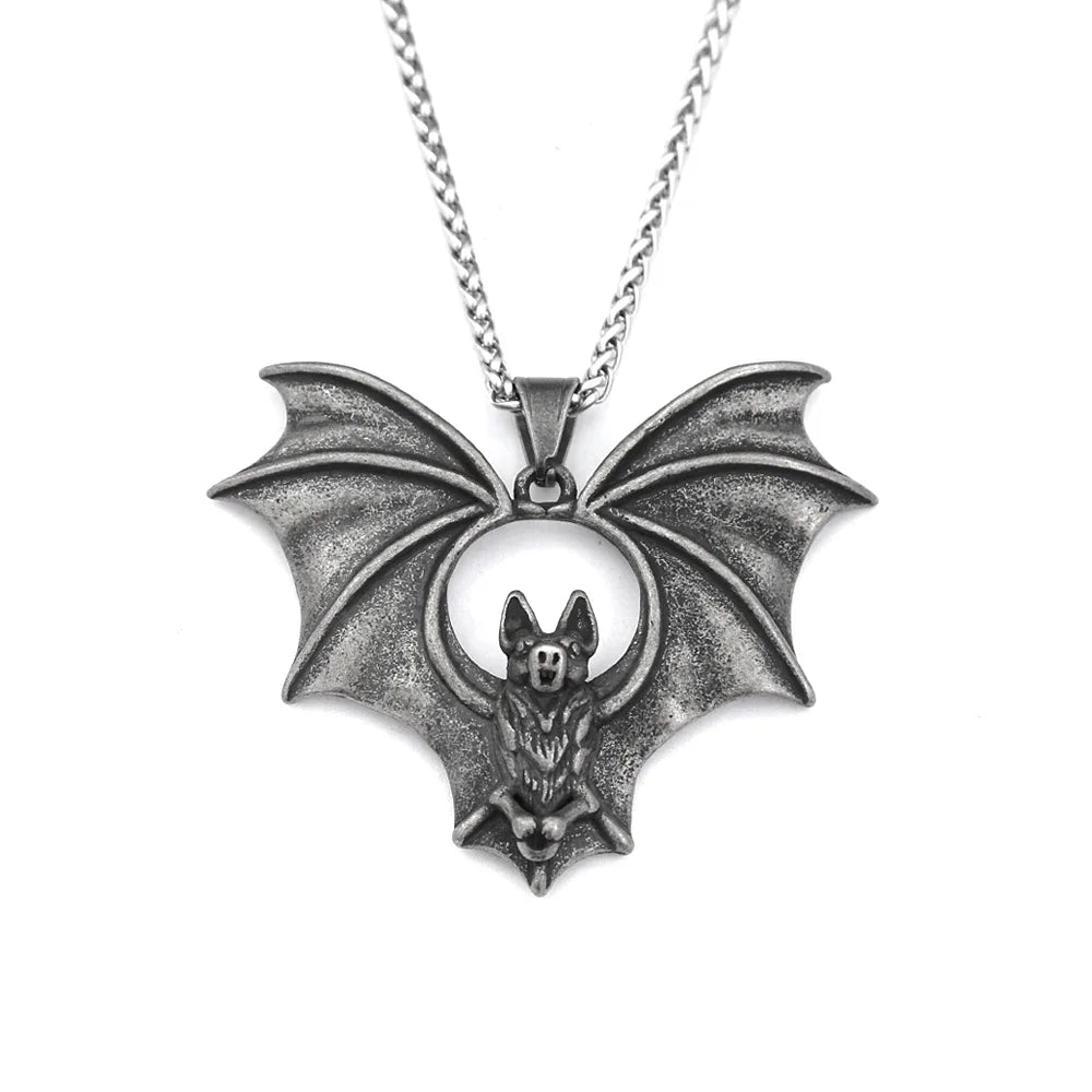 Vintage Black Bat Pendant Necklace For Men 316L Stainless Steel Punk Hip Hop Animal Necklaces Party Jewelry Gifts