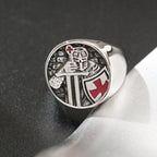 Templar Red Cross Signet Ring — Stainless Steel