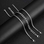 Silver Wheat Chain Bracelet Set — Stainless Steel