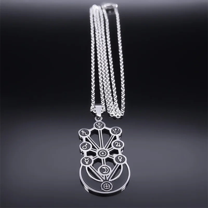 Kabbalah Sephirot Tree of Life Crescent Moon Necklace Cabala Stainless Steel Pendant Necklaces Jewelry Gitfs עץ החיים
