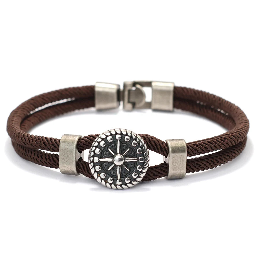 Retro Compass Bracelet For Men Grade A 4mm Marine String Nautical Wrap Braslet Outdoor Sports Hiphop Rock Bangle