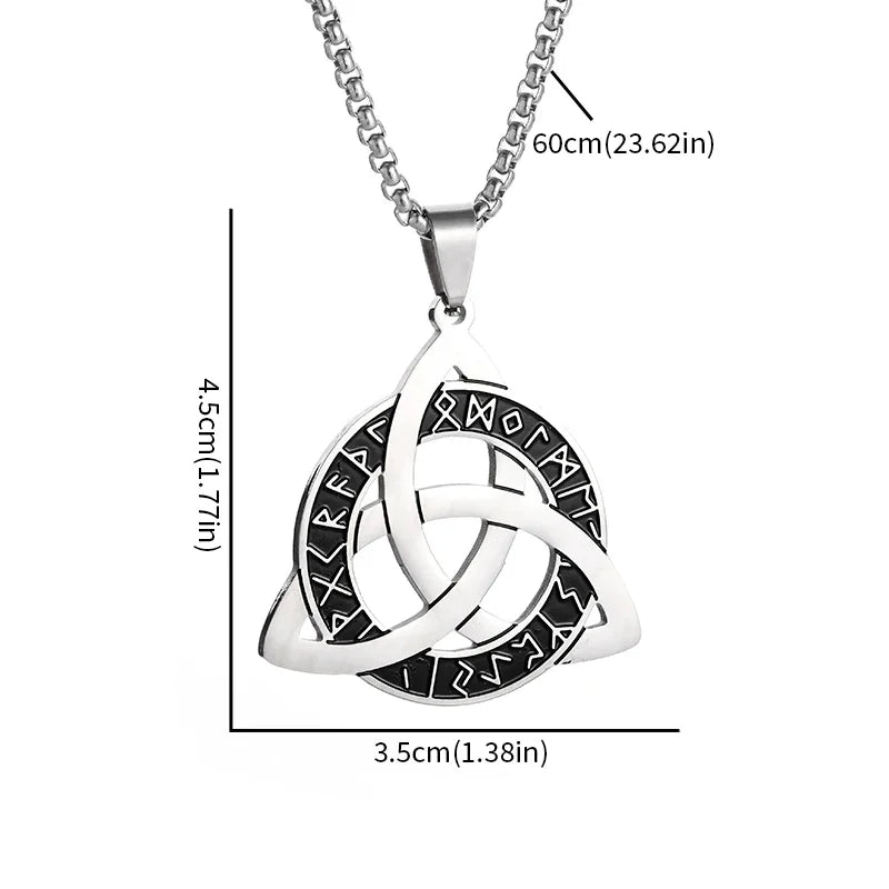 Stainless Steel Trinity Celtic Knot Nordic Rune Pendant Necklace Retro Ethnic Style Irish Knot Lucky Amulet Jewelry for Men