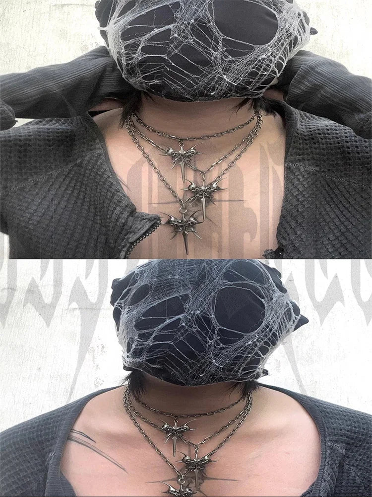 Double Skull Horn Pendant Necklace — Copper