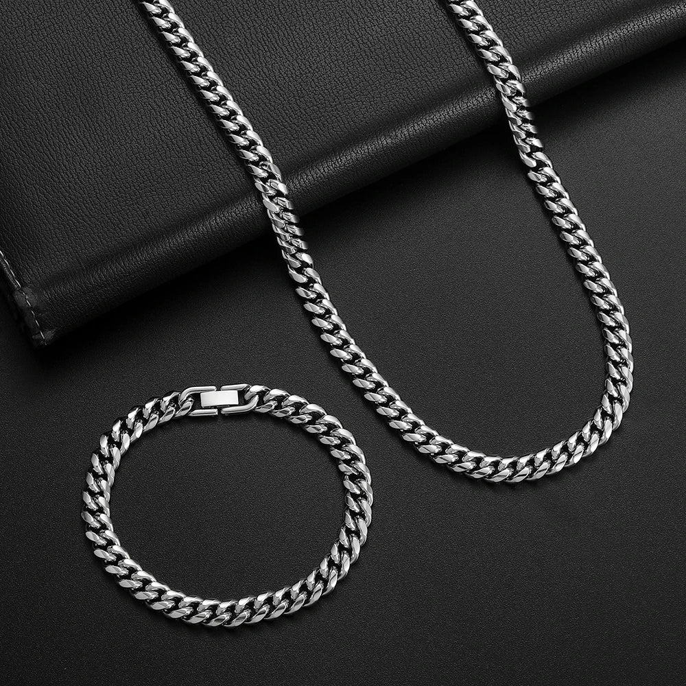 8mm Cuban Chain Necklace Bracelet Set — Stainless Steel