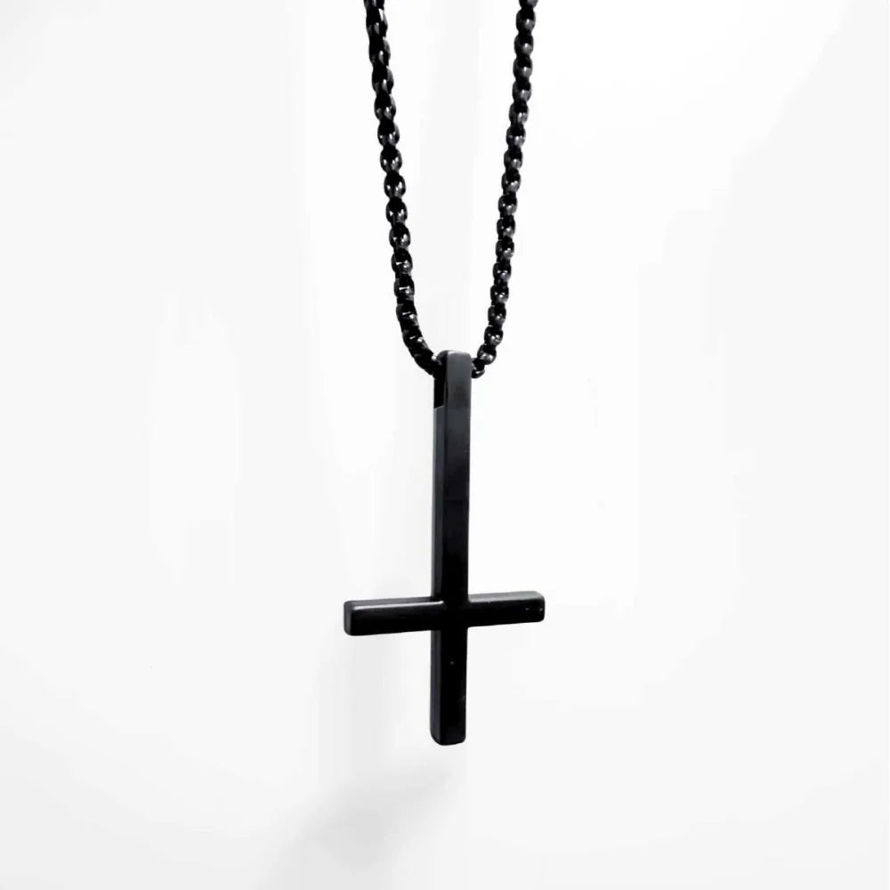 Hip Hop Punk Stainless Steel Inverted Cross Pendant Necklace for Men Women Men Trendy Personality Collar Chain Jewelry Gifts