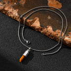 Black Agate Pendant Necklace — Stainless Steel