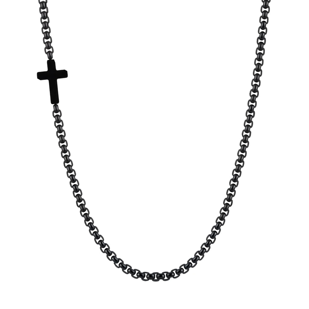 Cross Box Chain Pendant Necklace — Stainless Steel
