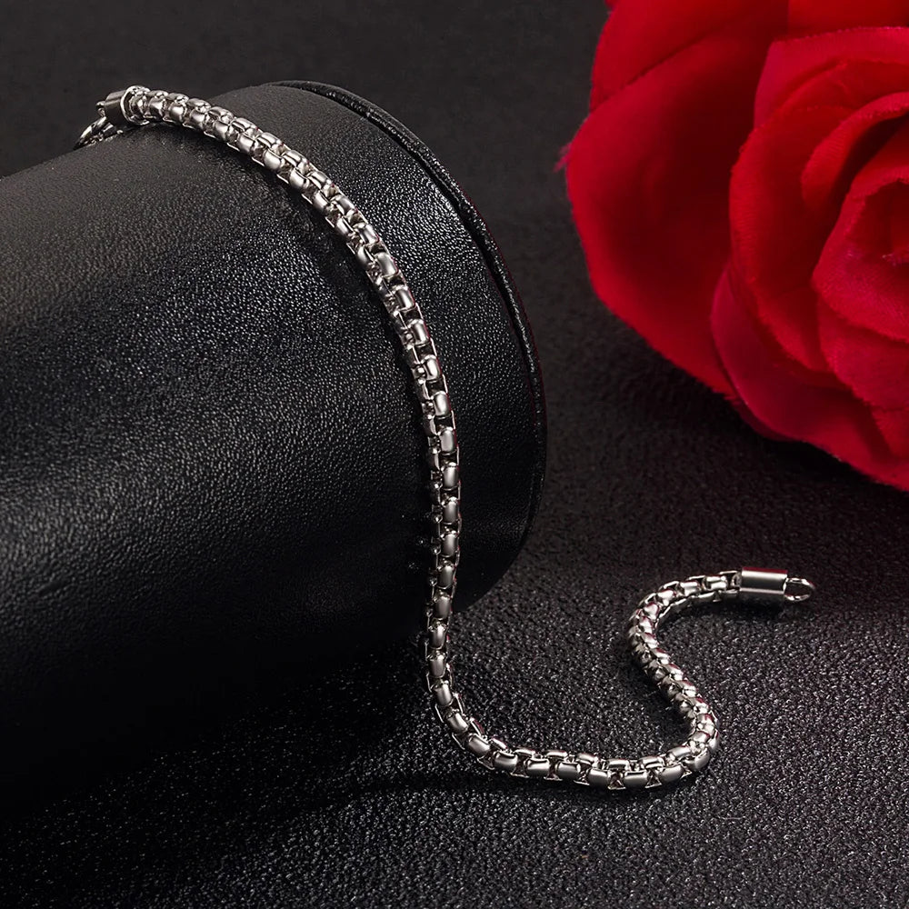 925 Sterling Silver Bracelet Men Women Teens Girls 3MM Square Round Box Chain 6.3"-" 9" inch Bangle Unisex Jewelry Gift