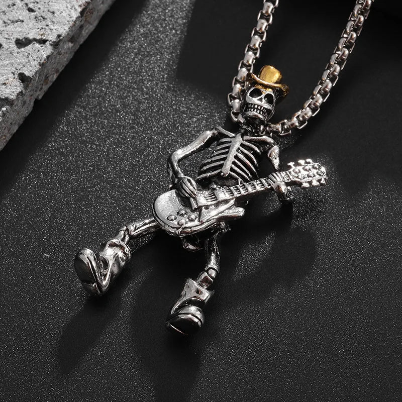 Guitar Skeleton Pendant Necklace — Statement