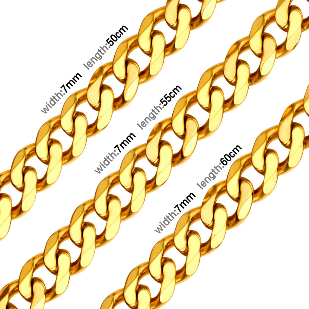 LUXUSTEEL Basic Punk Stainless Steel Chain Necklace For Women Men Cuban Figaro Braided Wheat Link Choker 5MM/7MM