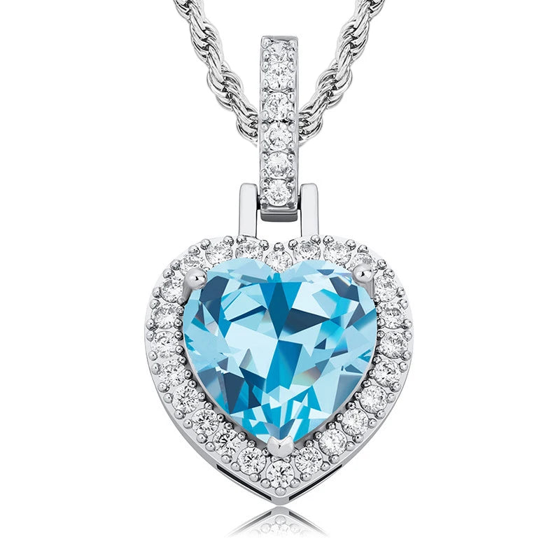 Iced Out Heart Pendant Necklace Stainless Steel CZ