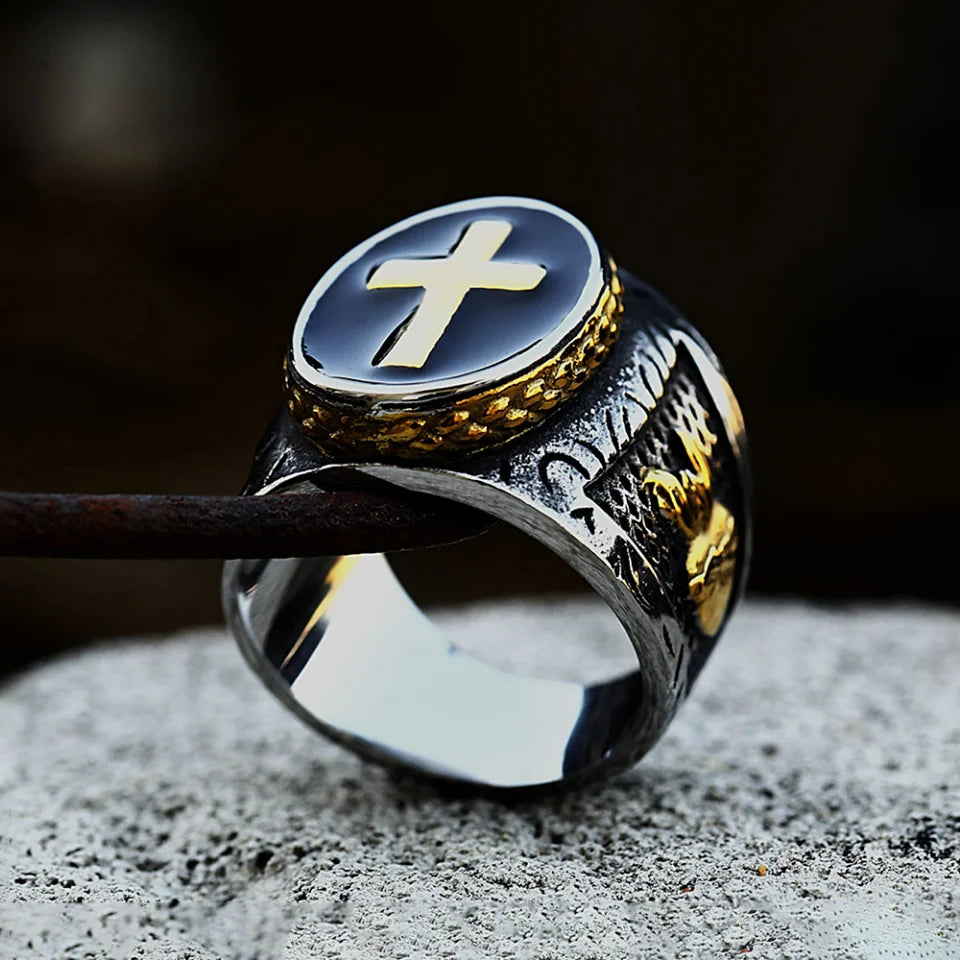 Vintage Stainless Steel Sliver/Gold Color Cross Rings Punk Fashion Christian Signet Ring For Men Amulet Jewelry Gifts