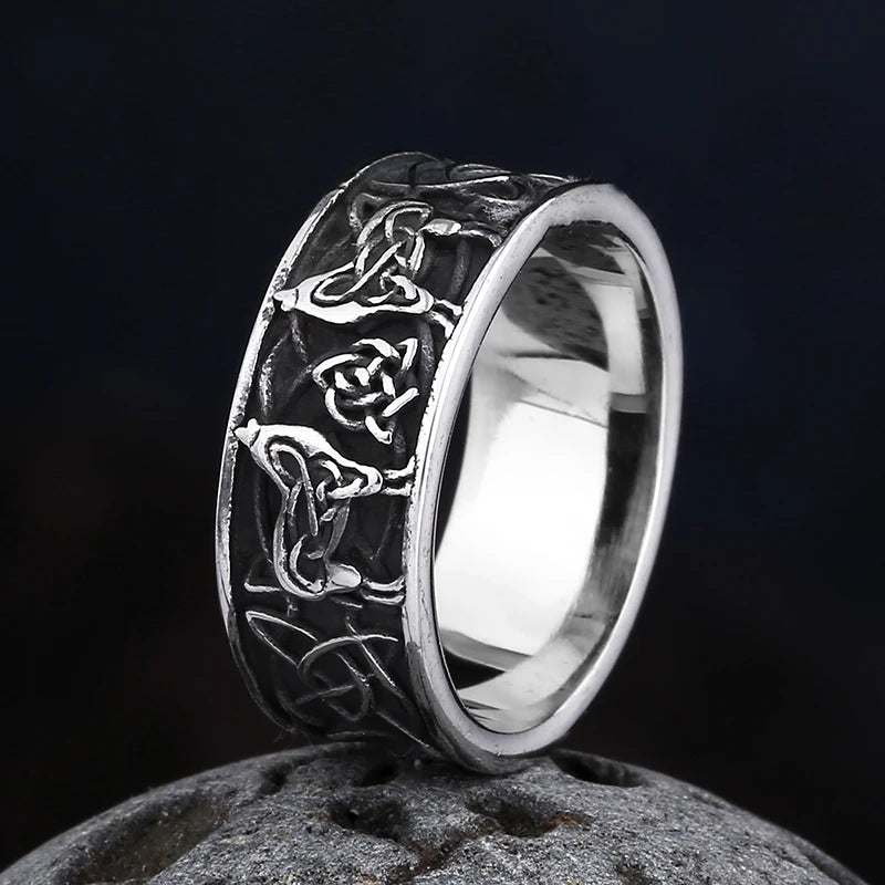 Fashion Vintage 2023 New Men's 316L Stainlesssteel Rings Good Odin Celtic Knot And Wolf Ring Amulet Animal Jewelry