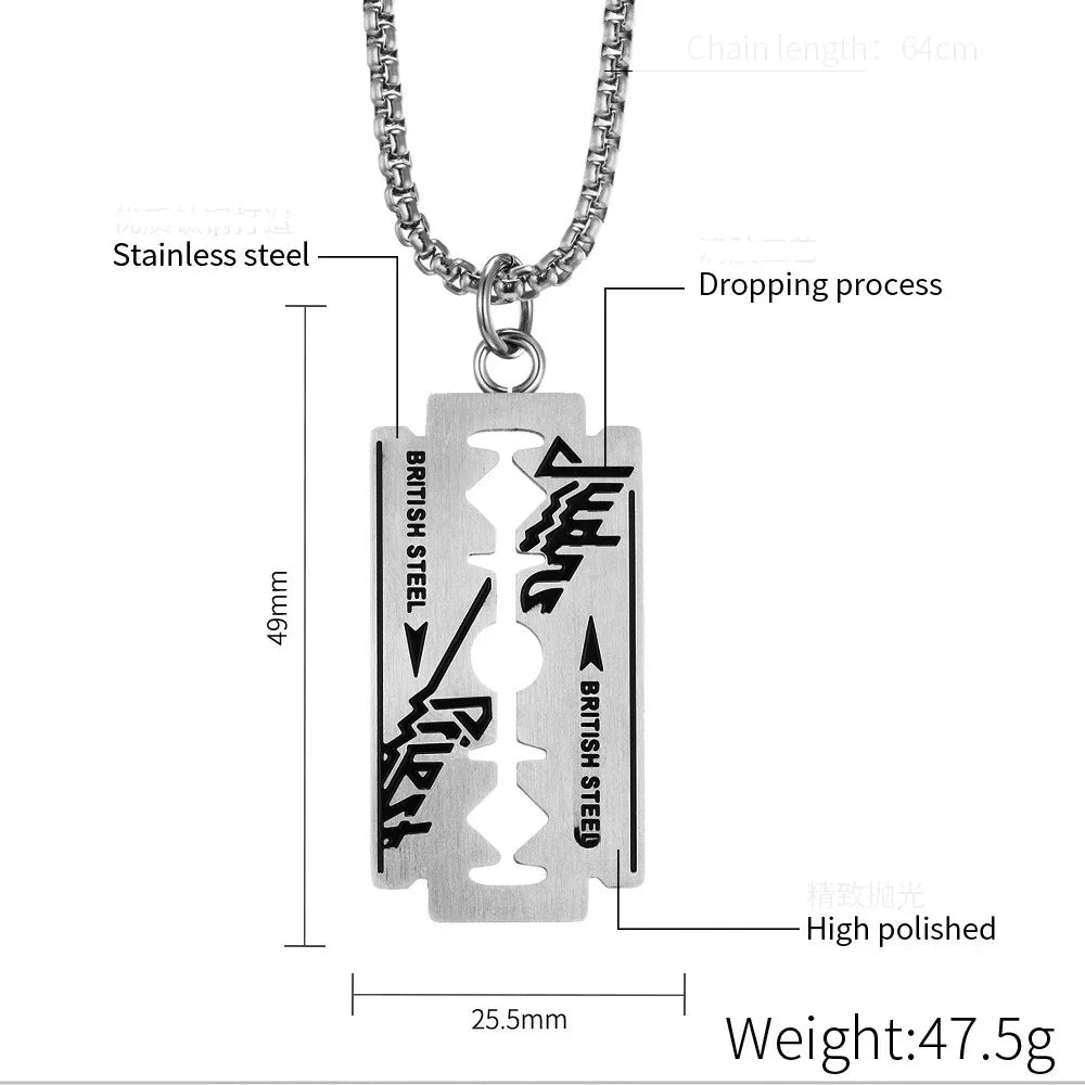 Punk Hip Hop Music Band Judas Priest Necklace Razor Shape Pendant Men Women Chain Necklace Friendship Gift Jewelry Wholesale