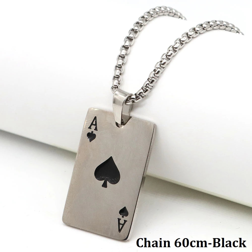 Hip Hop Statement Stainless Steel Poker Card Ace of Spades Necklace For Women Men Boys Playing Cards Chain Pendant Jewelry Gifts