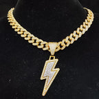 Men Women Hip Hop Lightning Pendant Necklace with 13mm Crystal Cuban Chain HipHop Iced Out Bling Necklaces Fashion Charm Jewelry