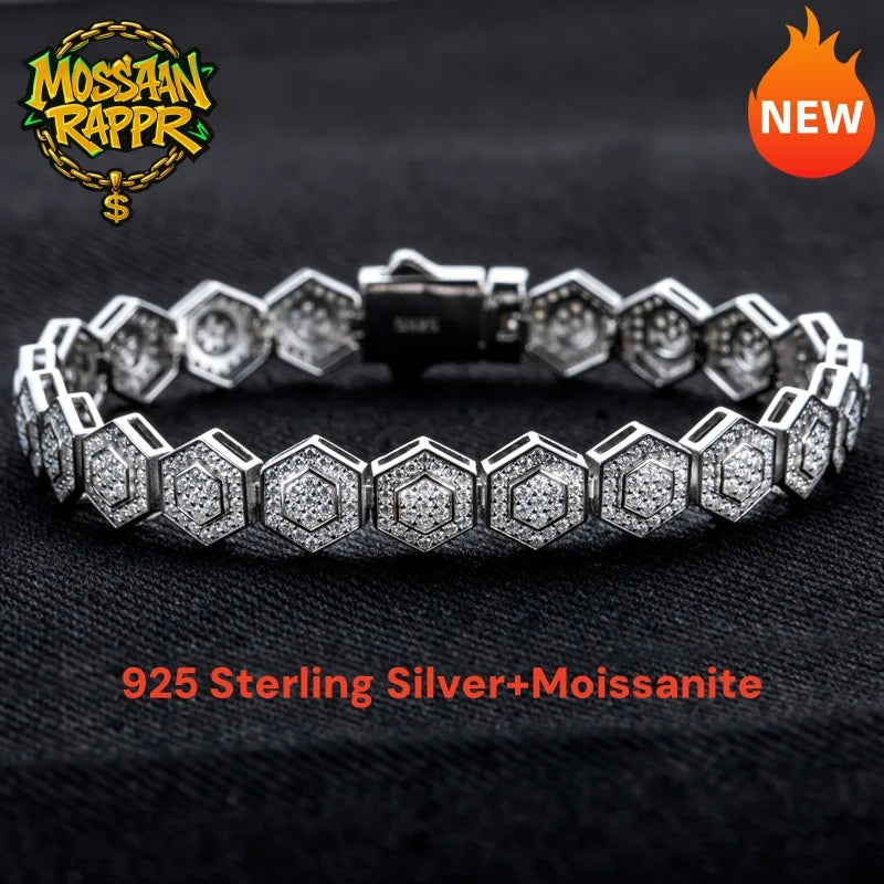 Iced Out Hexagon Bracelet — 925 Silver