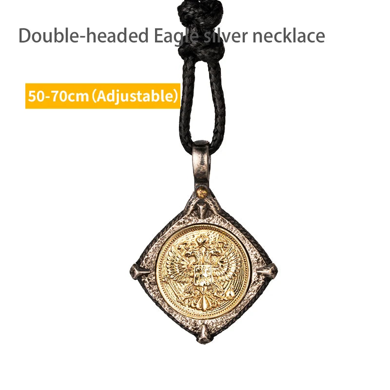 Double-Headed Eagle Pendant Necklace Vintage — Silver-Tone
