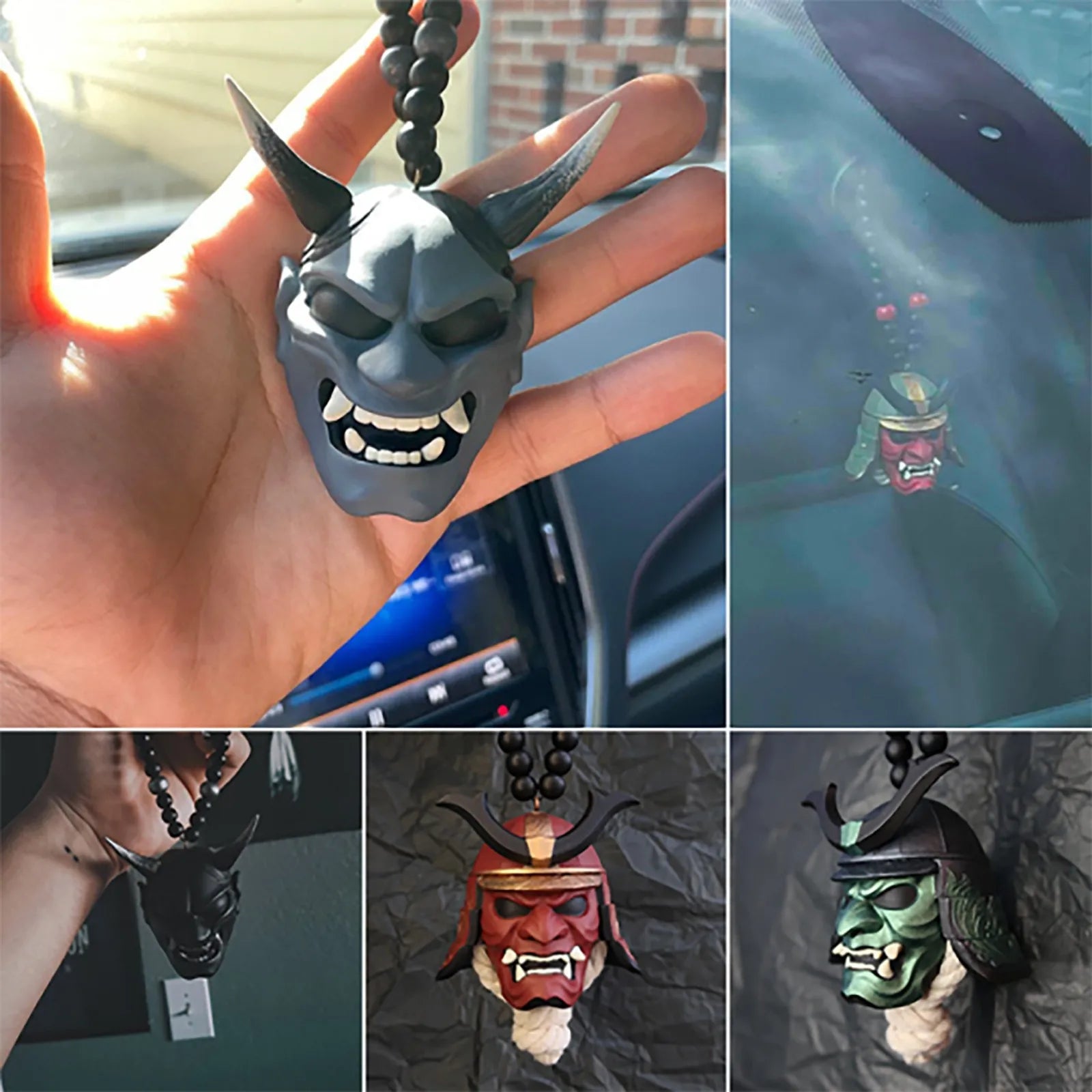 Samurai Kabuto Helmet Hannya Japanese Oni Car Rear View Mirror Charm Car accessories Rear View Mirror Pendant Car Decoration