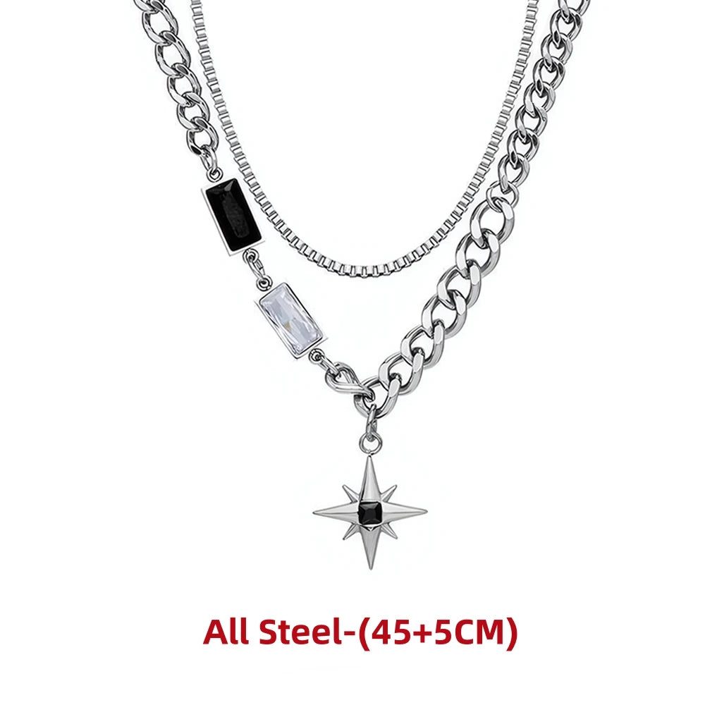 Hip Hop Zircon Cross Pendant Necklace For Man Woman Luxury Titanium Steel Non-Fading Clavicle Sweater Chain Couple Jewelry