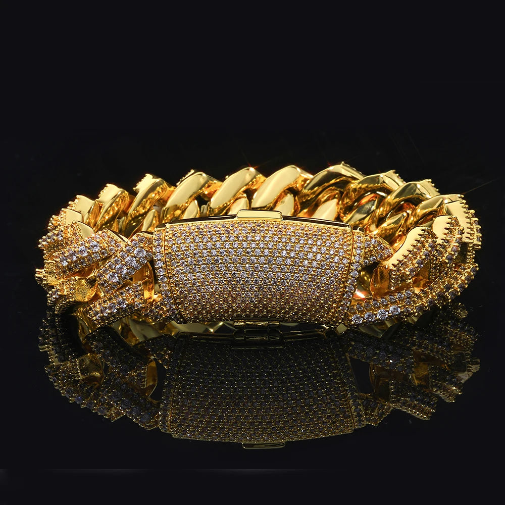 Gold Cuban Bracelet Iced Out 18MM 3-Row