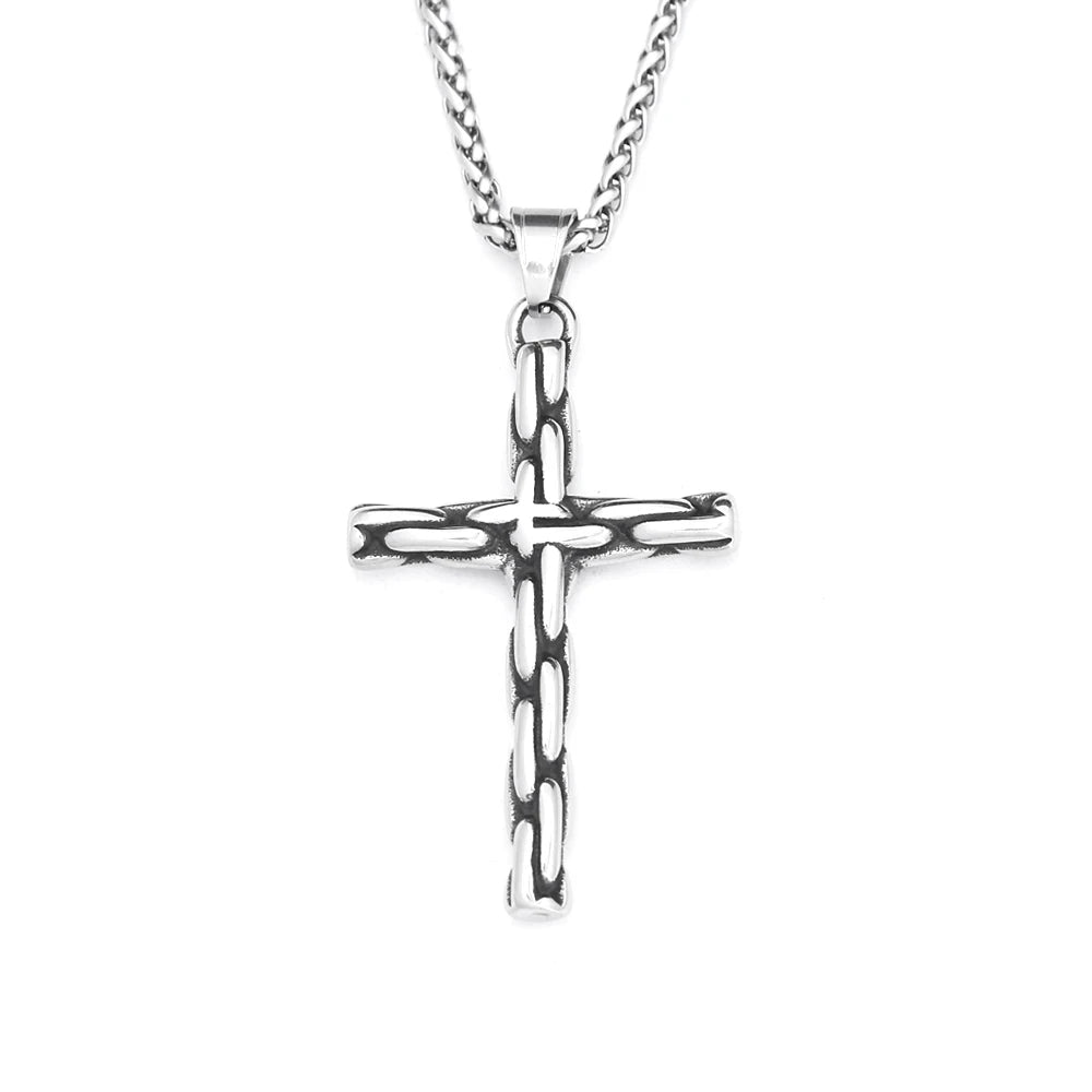 Unique Vintage Creative Cross Pendant Necklaces For Men Stainless Steel Gothic Hip Hop Chained Cross Necklace Biker