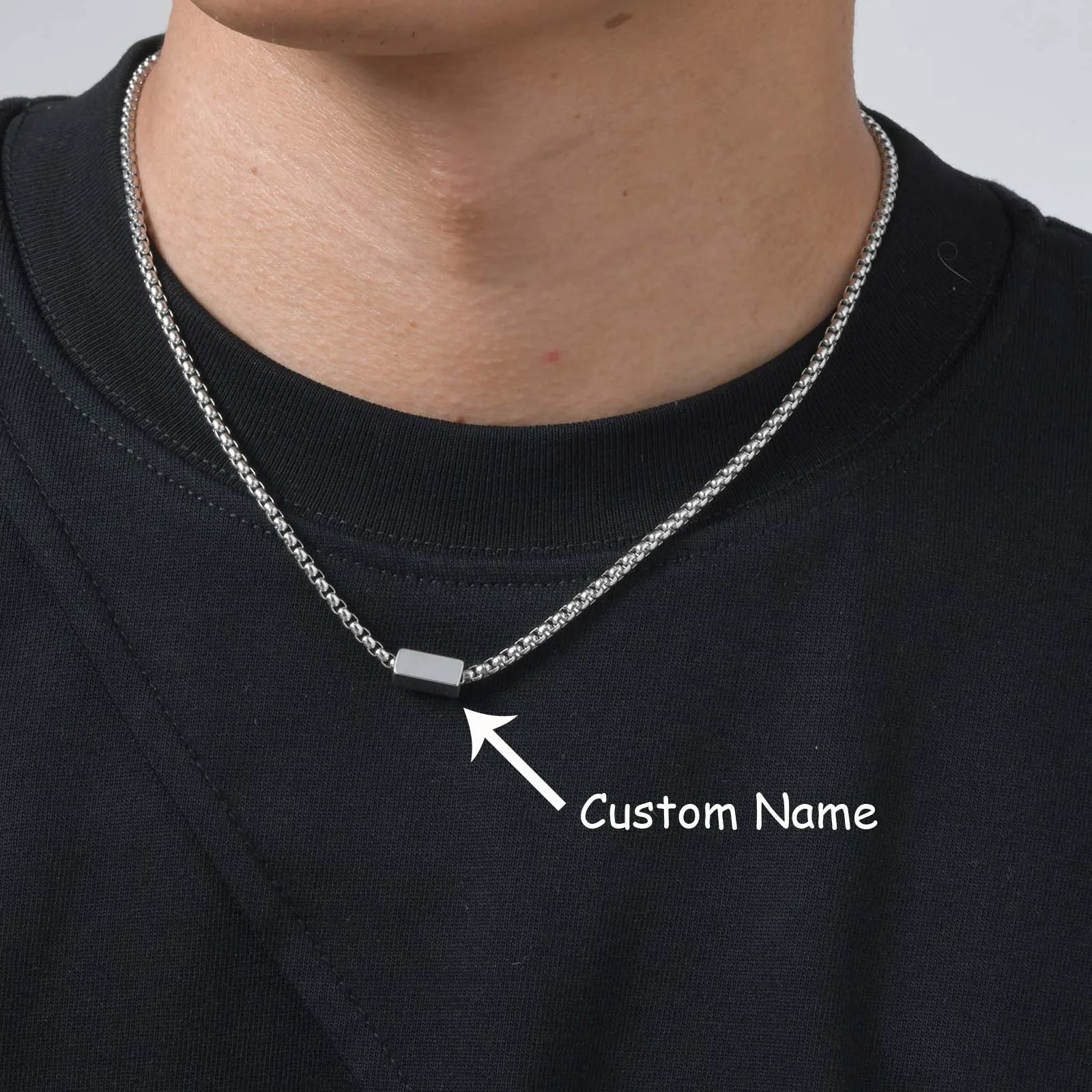 Letter Box Chain Pendant Necklace — Stainless Steel
