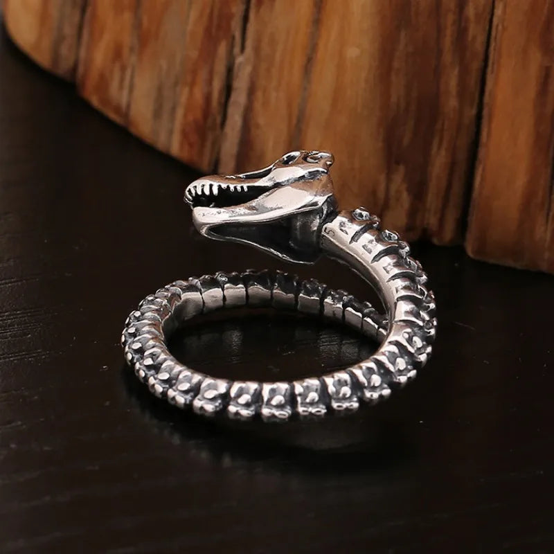 Buyee 925 Sterling Silver Dinosaur Bone Ring Bold Large Statement Ring for Men Women Fashion Unique Fine Fashion