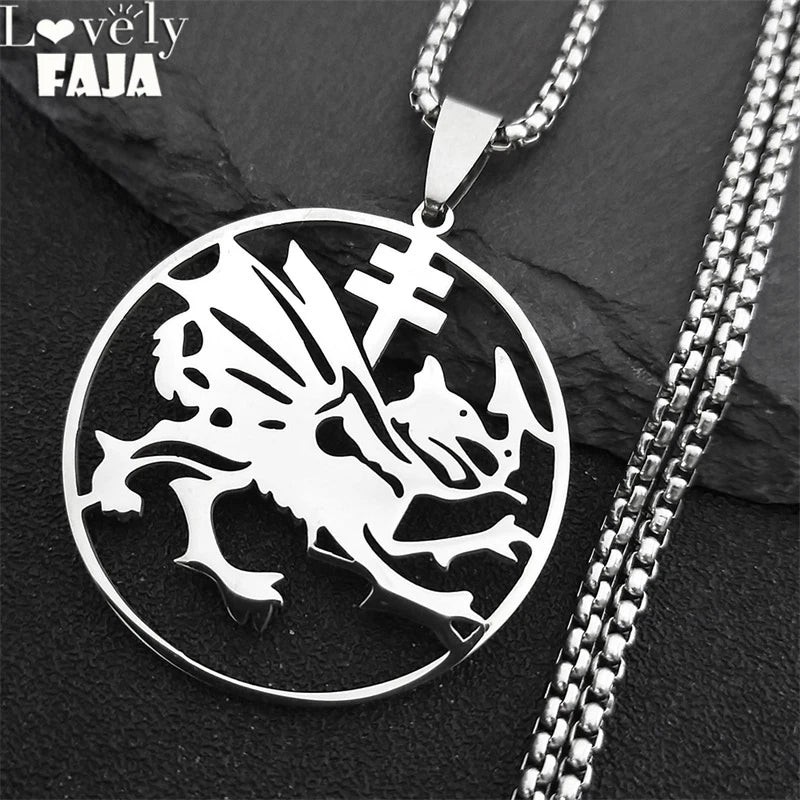 Dragon Order Pendant Silver Necklace — Stainless Steel