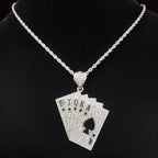 Men Women Hip Hop playing card Pendant Necklace With Crystal Cuban Chain HipHop Iced Out Bling Necklaces Fashion Charm