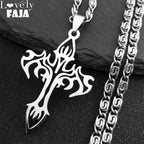Gothic Cross Silver Pendant Flame Rock Colgante