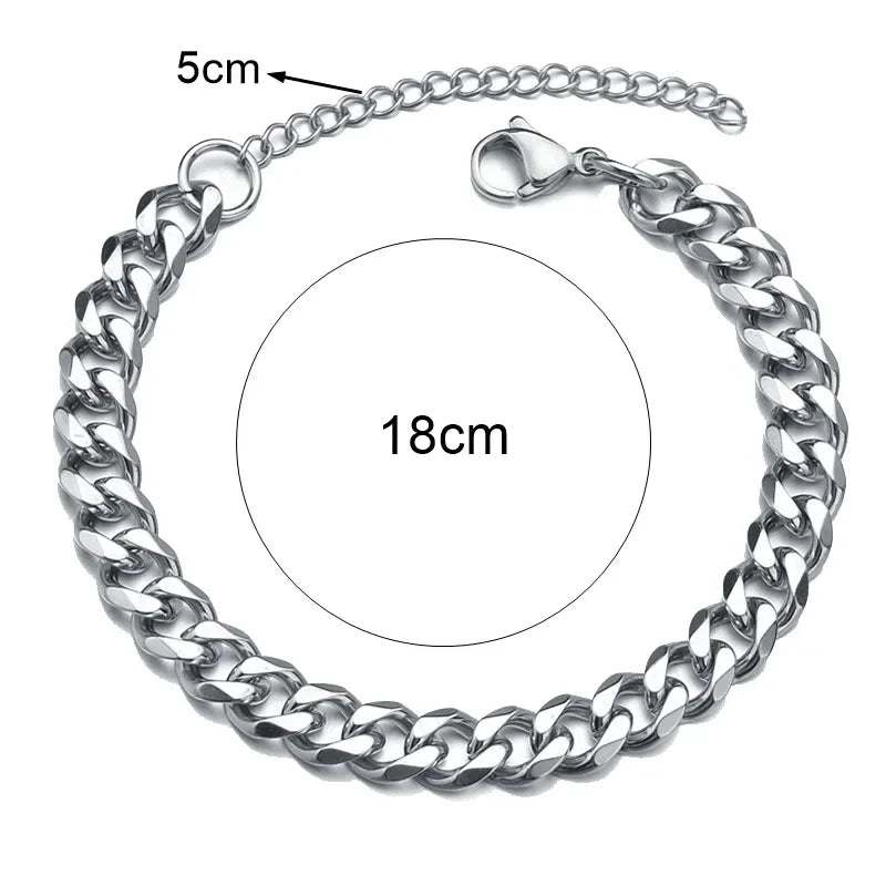 Fashion Stainless Steel Men Curb Cuban Chain Bracelet Women Bracelet On Hand For Couple Unisex Wrist Hand Jewelry Gift Party