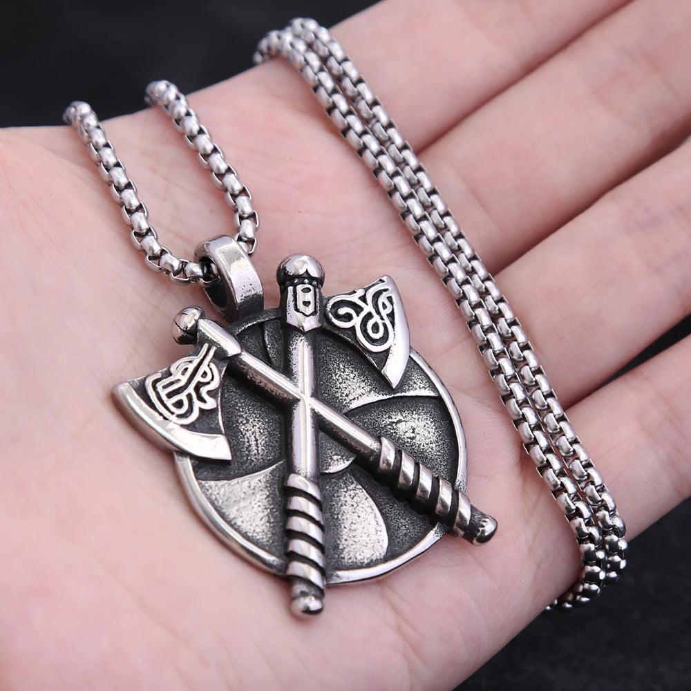 Viking Double Axe Pendant — Stainless Steel