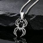 Gothic Punk Spider Totem Necklace for Men,Stainless Steel Black Onyx Inlaid Spider Pendant Necklace,Trend Halloween